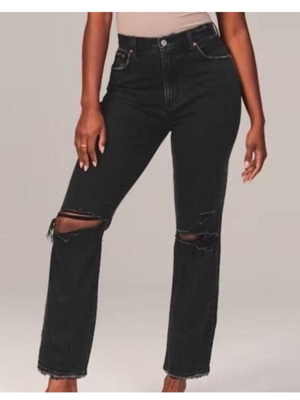 A& F- High-Rise Black, Ankle Straight Distressed Jeans (Curve Love, 28s/6s)